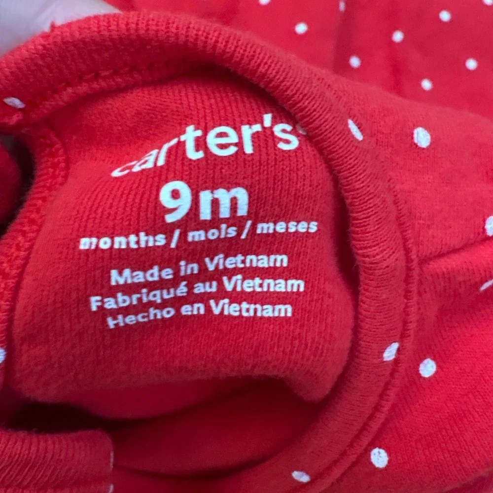 Carter's Bodysuit Dress Girls Red Polka Dot Santa Pockets SIZE 9m
